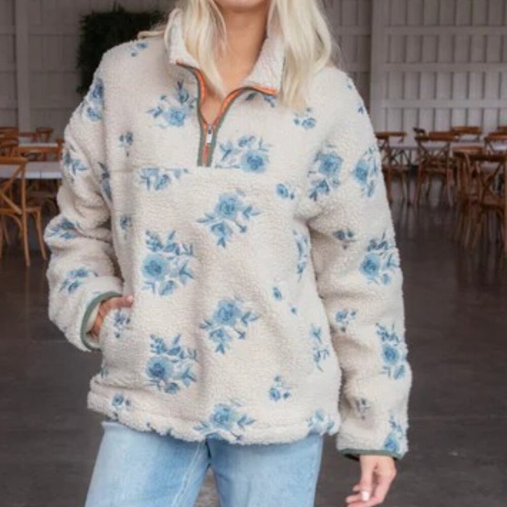 NEW Rd style Anthropologie Elin Embroidered Sherpa Pullover JACKET SIZE M - Picture 2 of 2